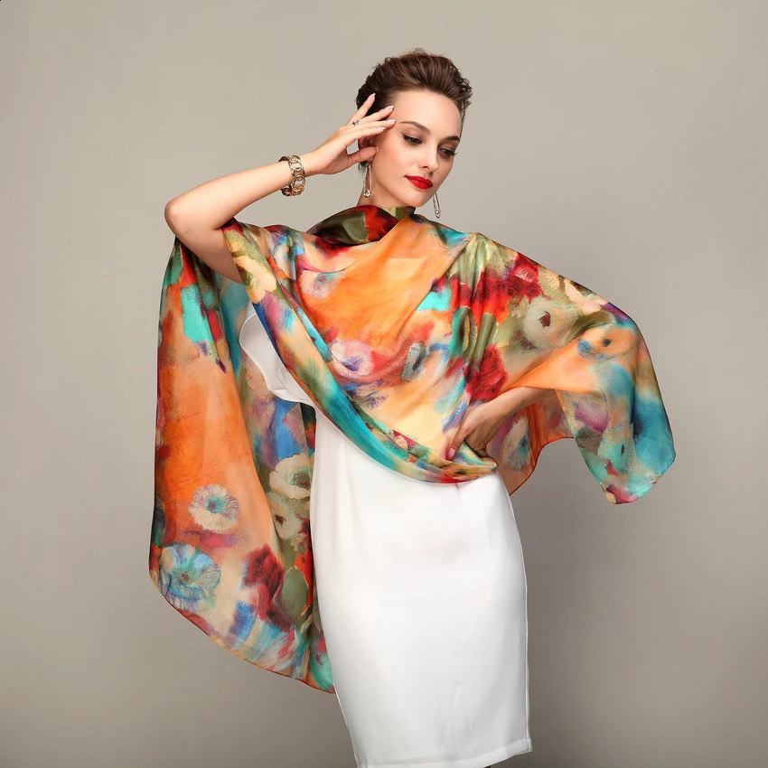 Winter Fashion Womens Scarf Mulberry Silk Scarves Shawl Female Long Silk Scarf Blue and Coffee 180*110cm 240912