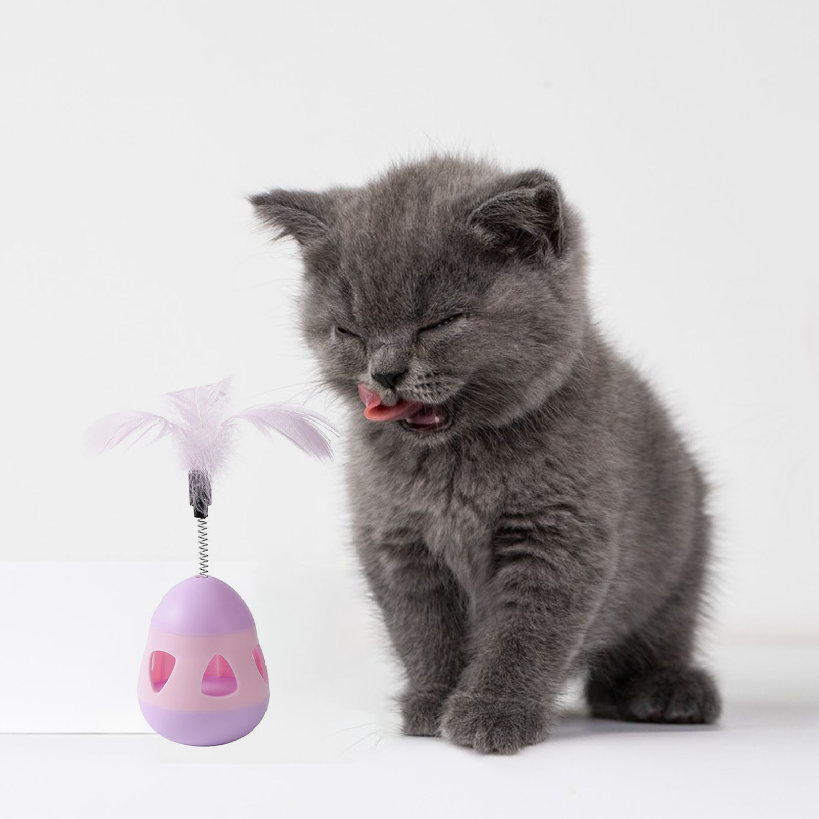 Cat Treat Dispenser Toy With Feather Interactive Prevent Tipping Cat Slow Feeder Puzzle Ball