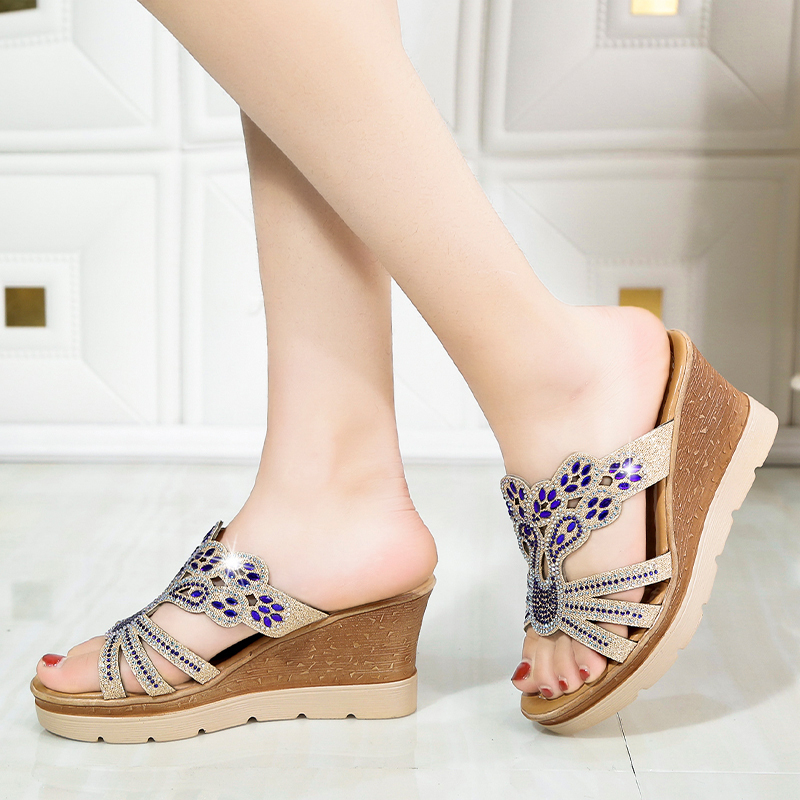 Wedge Plus Size Rhine-drill Fish Mouth High Heels Fashion Muffin Bottom Flip-flops Women Shoes Sandals Ladies Shoes Women