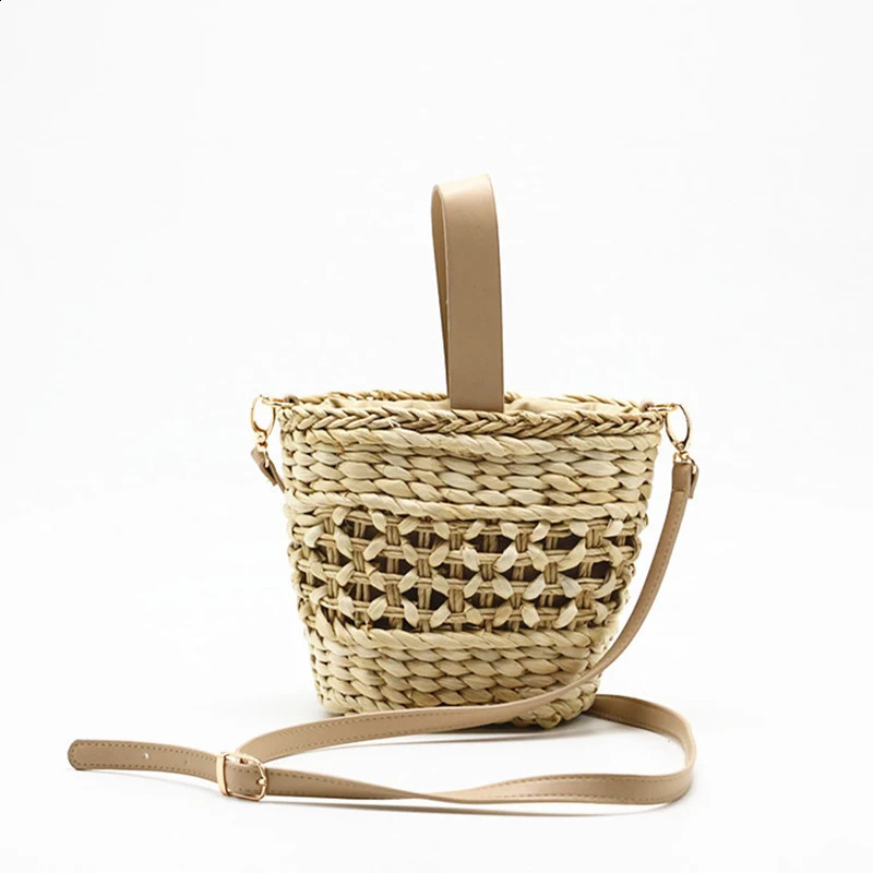 Handmade womens shoulder bag bucket handbag summer grass beach hollow cross messenger Bohemian 240913