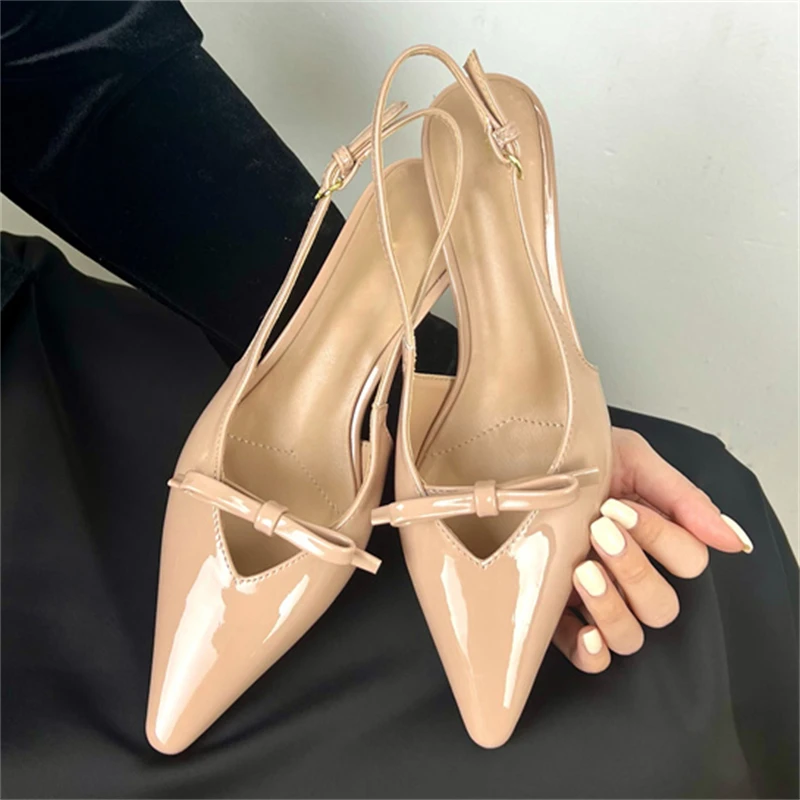 Eilyken New Style Butterfly-knot Pointed Toe Pumps Women Fashion Low Thin Heels Outdoors Banquet Dress Mule Ladies Shoes ae04