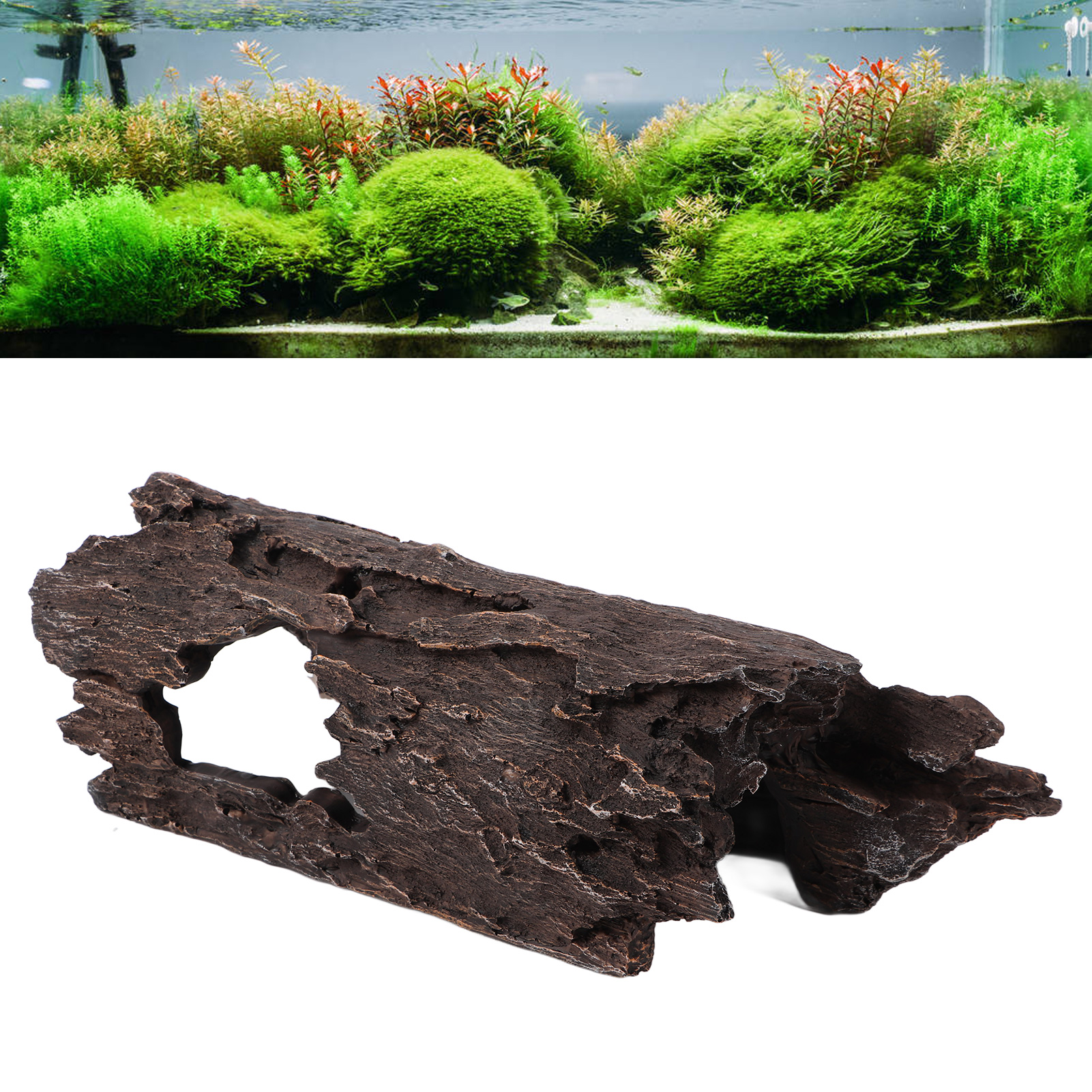 Resin Wood Aquarium Decorations Reptile Hollow Tree Trunk Cavern Bark Bend For Lizard Tortoise Spider