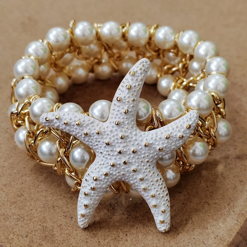 Trendy Starfish Flower Elastic Pearl Bracelet Bangle Jewelry For Women Party Gift 240914