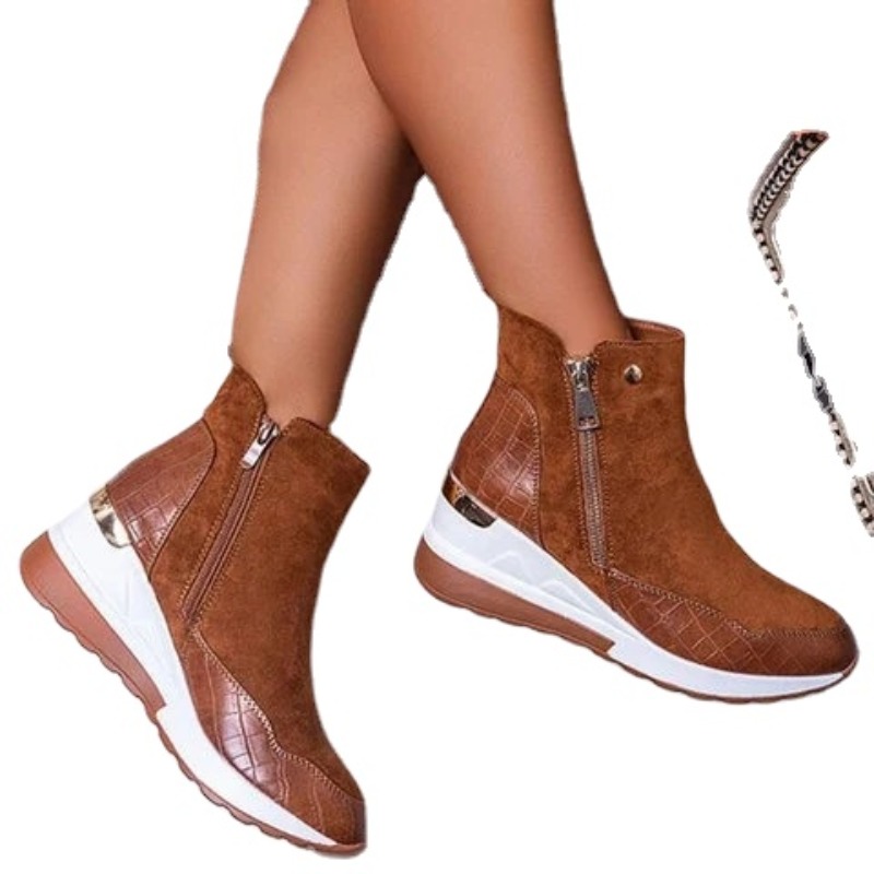 Autumn Winter New Low-top Vulcanized Thick-soled Wedge and Ankle Boots Zipper Sneakers Women Shoes Chaussure