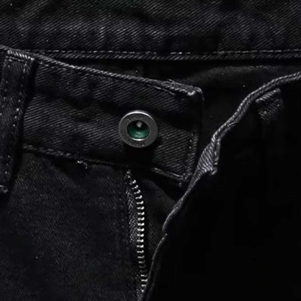 Mens Kpop Y2K Streetwear Dotting Ink Design Distressed Casual Black Shorts JeansX240914
