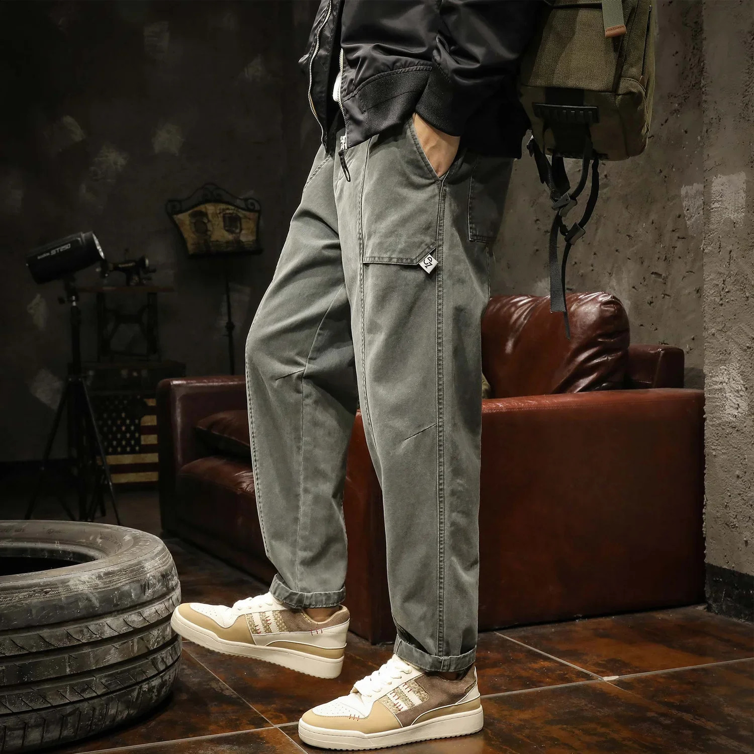 Trousers Gray Mens Jeans Man Cowboy Pants Cargo Black Wide Leg Spring Autumn Baggy Fashion Japanese Street Style Korean Xs 240911