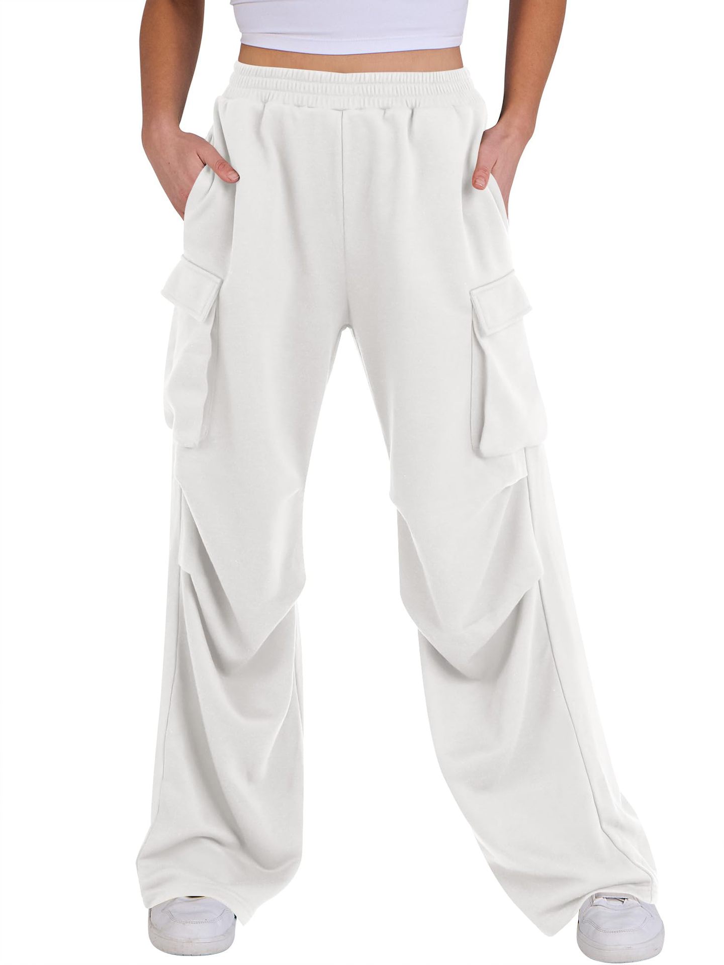 2024 autumn and winter elastic waisted work pants for women loose straight leg wide leg sports casual pants