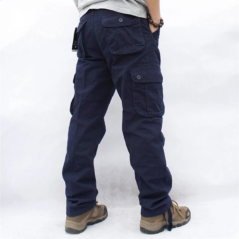 Cargo Pants Men Six Pockets Tactical Straight Slacks Pant Overalls Zipper Casual Cotton Long Trousers Male Clothing 240911