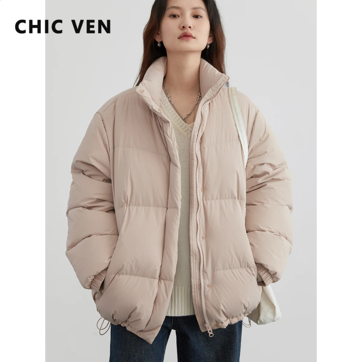 CHIC VEN womens down jacket loose casual 90% white duck down jacket rack collar womens bread jacket autumn 240913