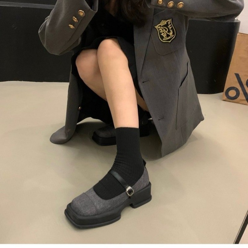 2024 Spring Women Pumps Square Toe Buckle Low Heel Mary Jane Shoes Shallow Ladies Casual Soft Ballerina Solid Low Heel Loafers