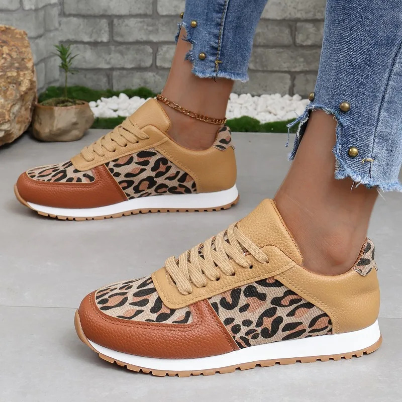 Hot Sale Leopard Women Sneakers Lightweight Vulcanize Comfort Soft Lace-up Lady Shoes Outdoor Sneaker Tennis atos Mujer