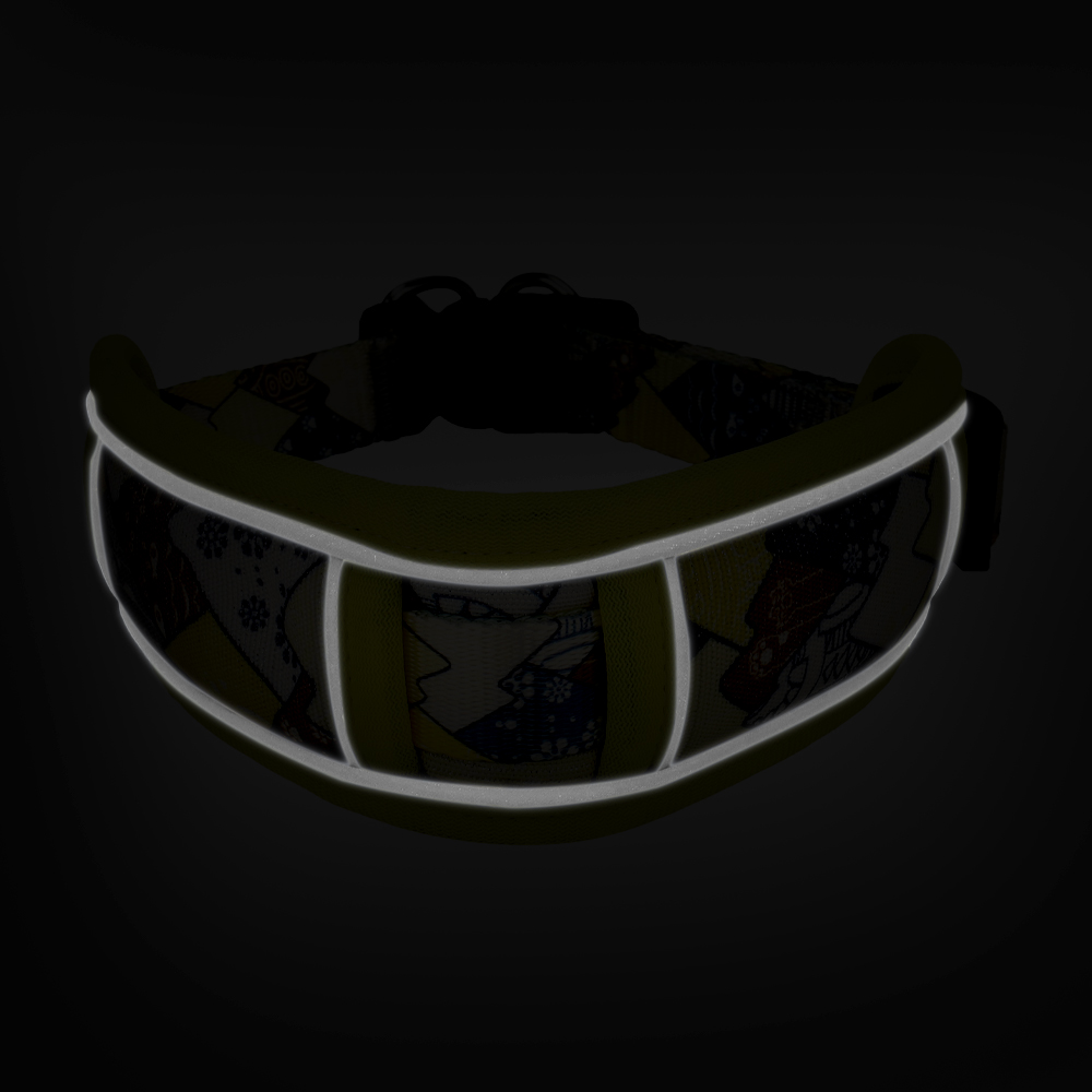 Widen Dog Collar Reflective Nylon Pet Collar Comfortable Mesh Breathable Printed Dog Collar with D Ring for Medium To Large Dogs