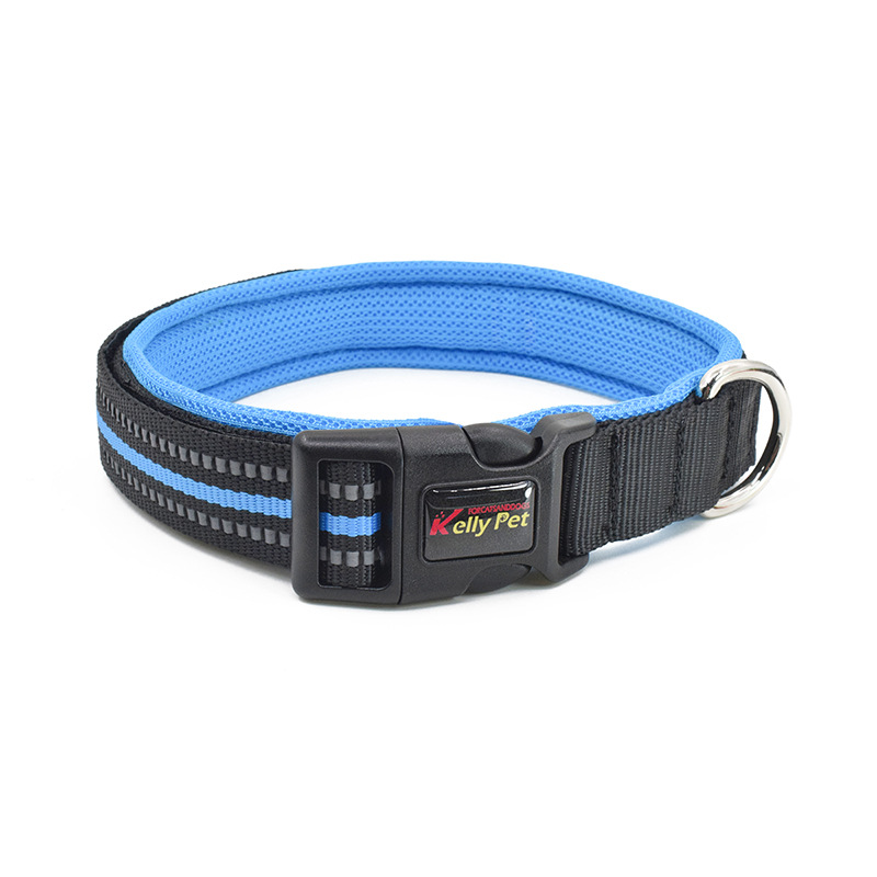Nylon Webbing Dog Collar with Mesh Breathable Lining Breathable Reflective Pet Collar Adjustable for Large,Medium and Small Dogs