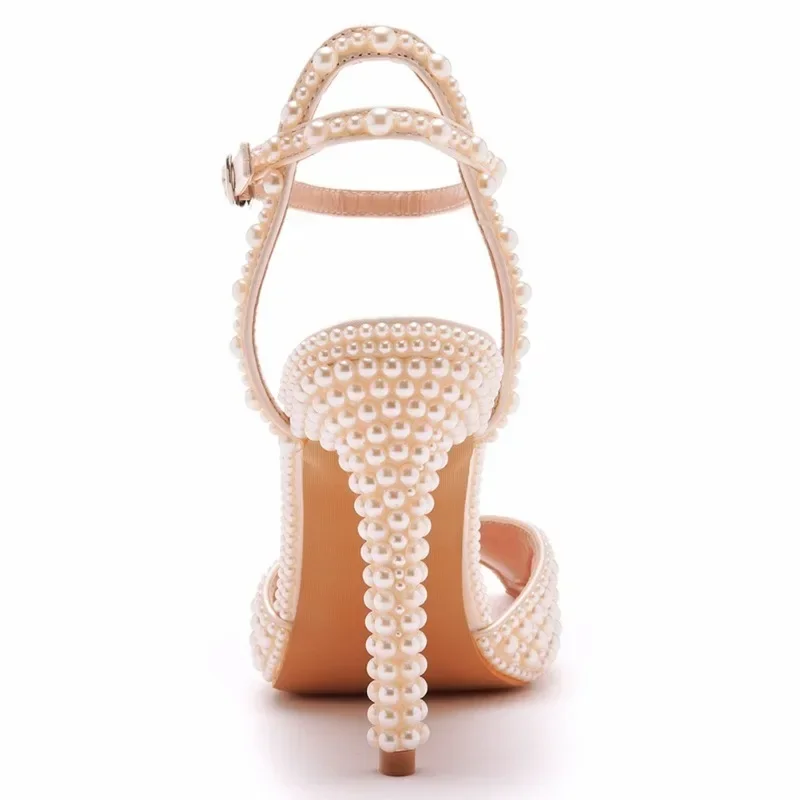 Fish Mouth White Pearl 10cm High Heel Women's Sandals Banquet Wedding Ceremonial Dress Dress Bride Bridesmaid Shoes Size 35-43