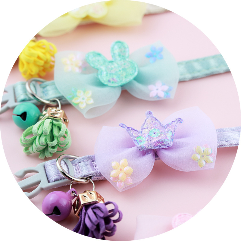 Breakaway Cat Collar with Bow Tie and Bells, Adjustbale Kitten Collar, Safety Basic Collar with Cute Patterns for Girl Boy Kitty