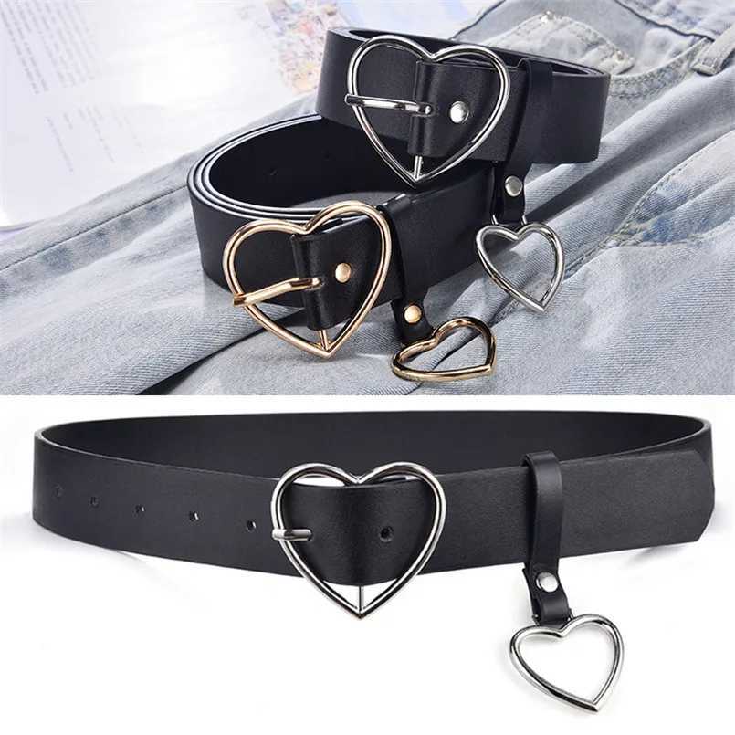 Womens Cute Leather Belt Metal Heart Shape Buckle Camel Retro PU Waistband Designer Cinto Feminino Pants Strap for Women GirlsX240914