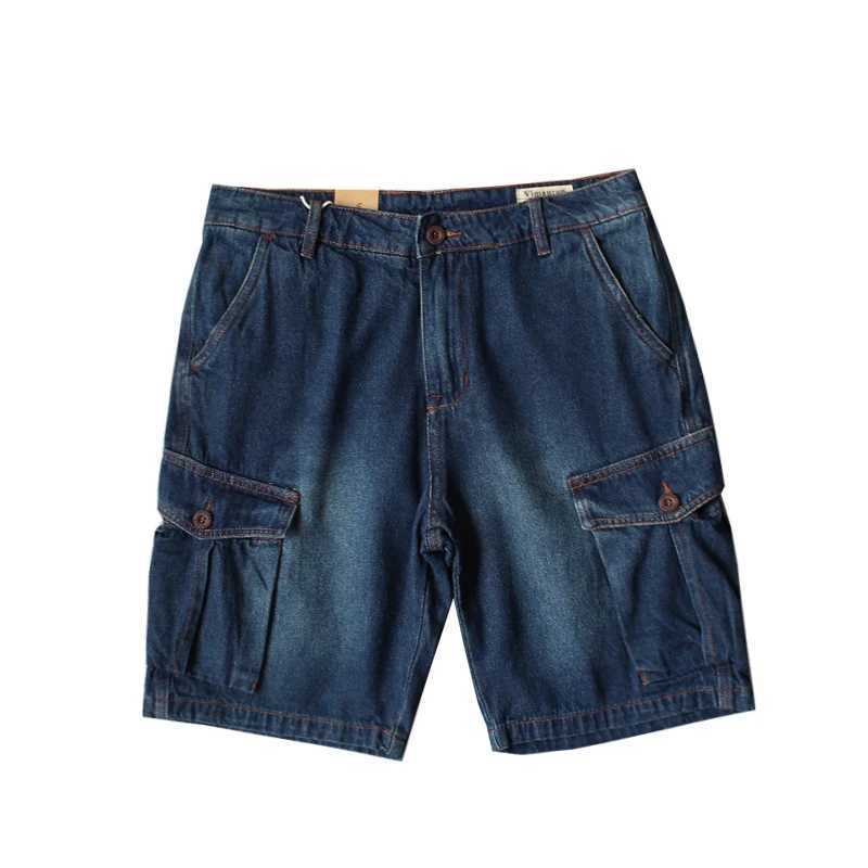 Heavyweight Washed 100% Cotton Denim Shorts for Men Multi Pockets Casual Loose Straight Half Pants Distressed Summer WorkwearX240914