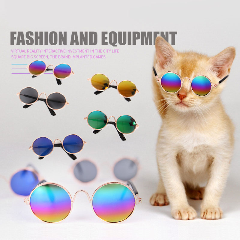 Cat Sunglasses Retro Small Pet Round Metal Sunglasses Puppy Funny Cosplay Glasses Doll Photo Props Eyewear Costume for Small Medium Dogs