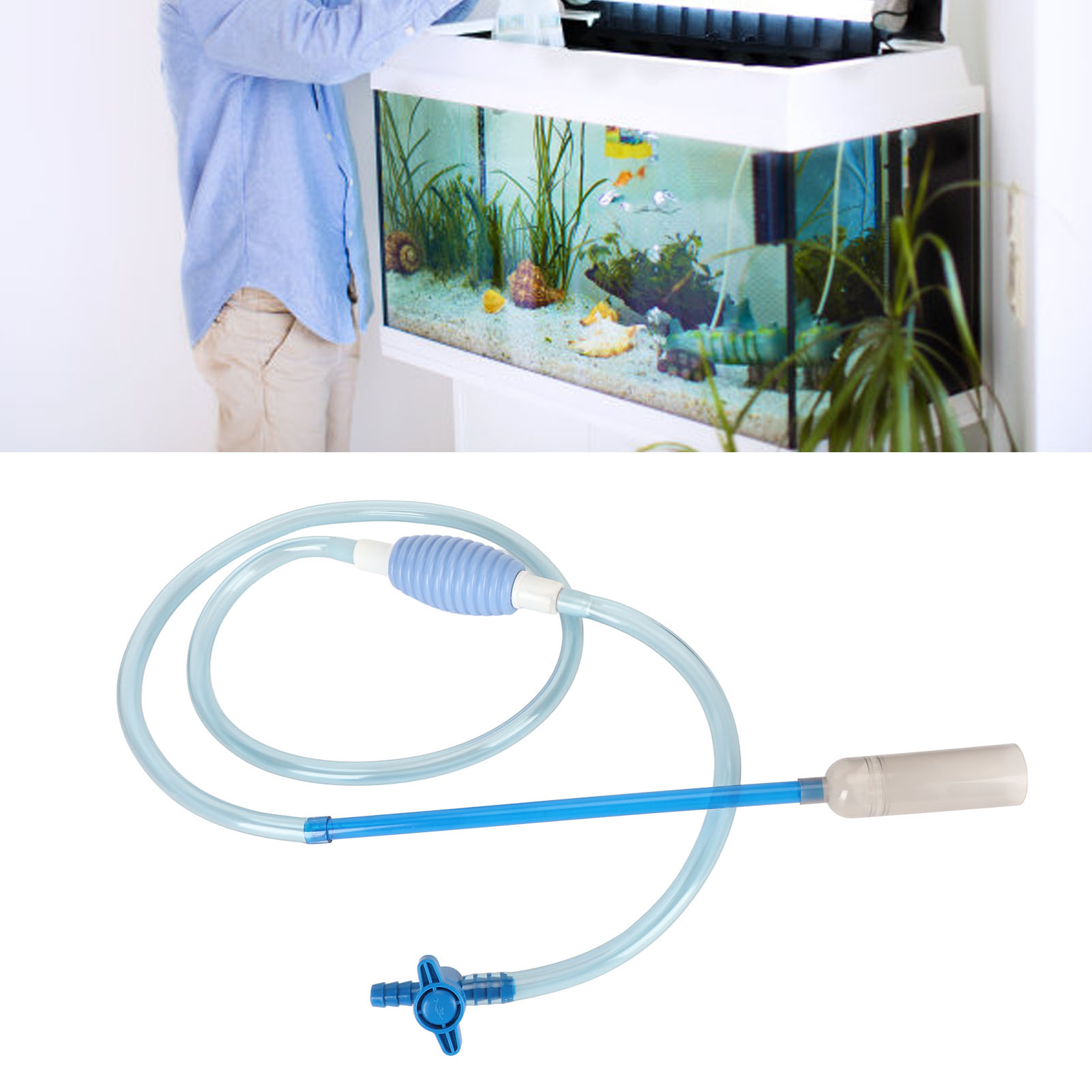 Fish Tank Water Changer Cleaner Manual Aquarium Siphon Vacuum Gravel Cleaner With Outlet Valve 8.5ft