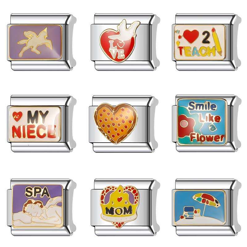 New Women's Gift Smile like a flower Bead Italian Charms Links Bangle Beads Fit 9mm Stainless Steel Bracelet Making DIY For Women Fashion Jewelry