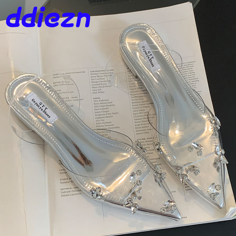 2025 new Transparent Fashion Shallow Women Flat With Female Sgbac Crystal Footwear Pointed Toe Ladies Flats Shoes Sandals 93c9 s