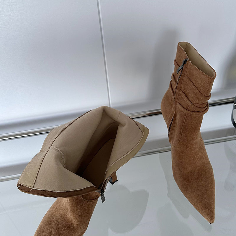 Female Big Size 43 Footwear Pointed Toe Women Ankle Fashion Designer Zippers Ladies Short Modern Boots With Heels Shoes