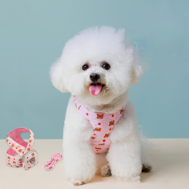 Dog Harness Backpack,Breathable Pet Leashes Vest Cute Bear Bag Lightweight Self Backpack for Pet Outdoor Training Walking Hiking
