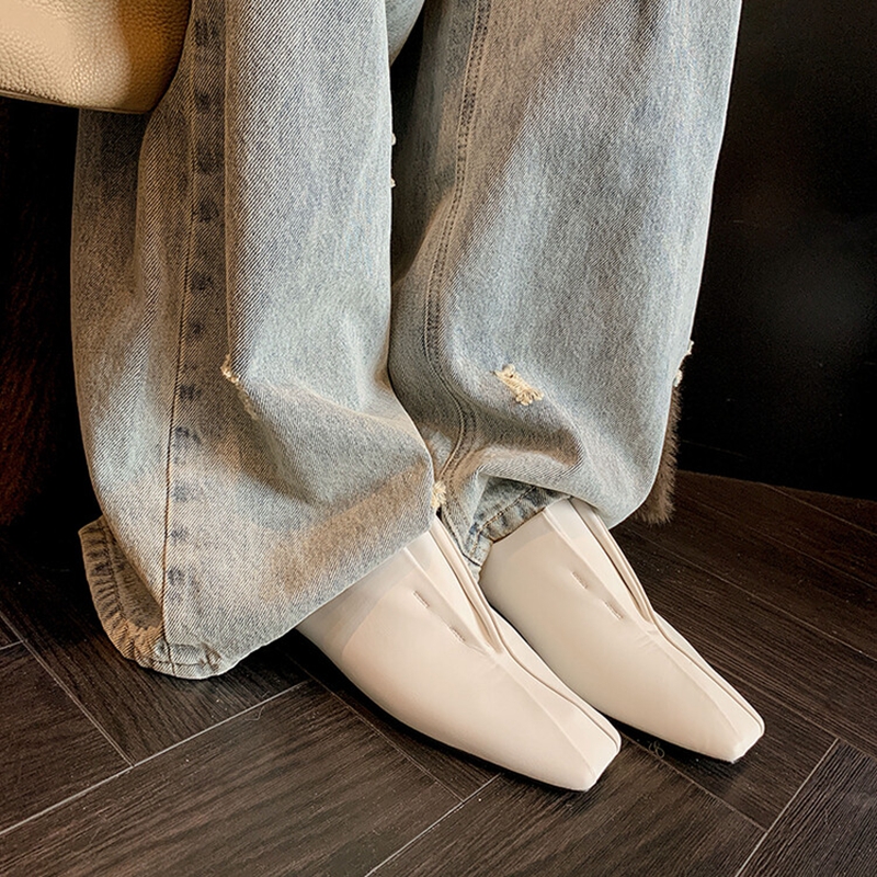 Genuine Autumn Leather for Square Toe Low Heel Pumps Retro Soft Shoes Women atos para mujeres cc20