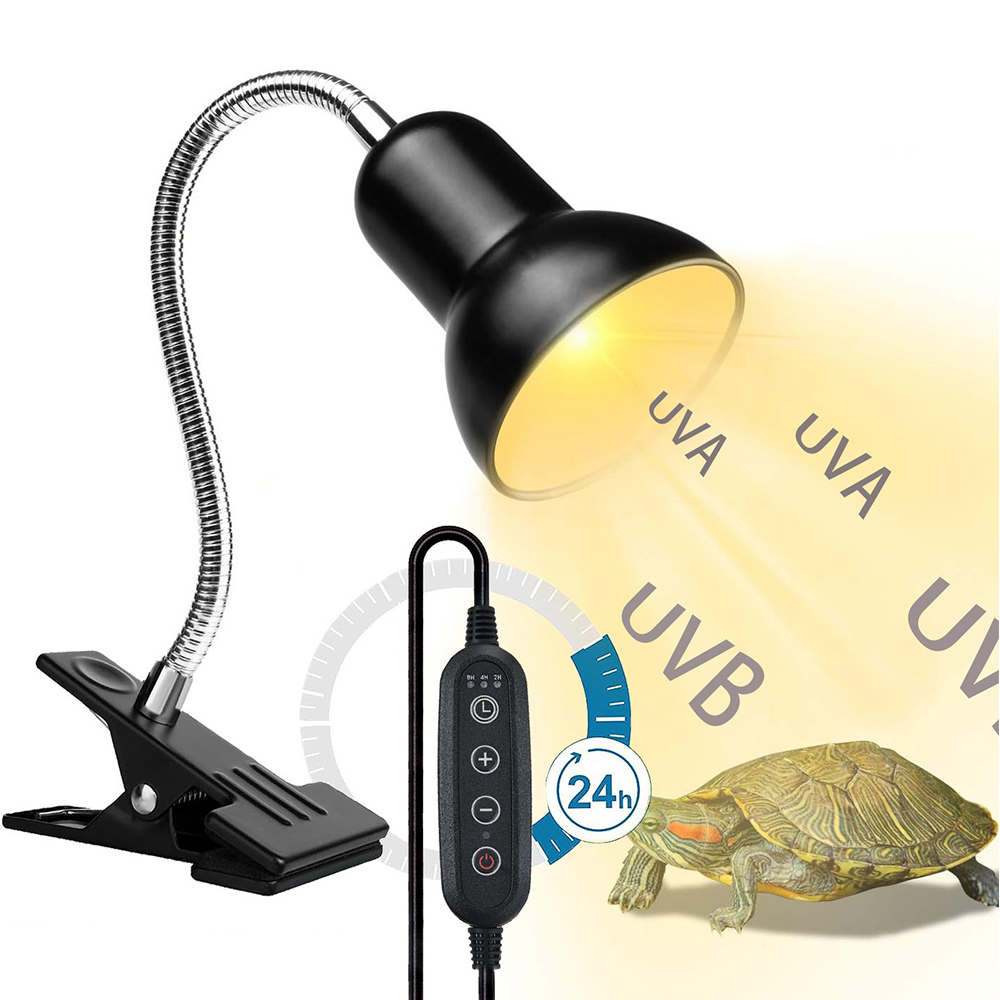 Reptile Heat Lamp Rotating Reptile Light Bracket with Clamp UVA/UVB Heating Lamp Bulb 25W/50W/75W for Turtle Lizards Snake Plant