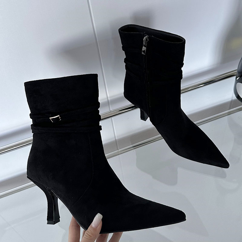 Female Big Size 43 Footwear Pointed Toe Women Ankle Fashion Designer Zippers Ladies Short Modern Boots With Heels Shoes