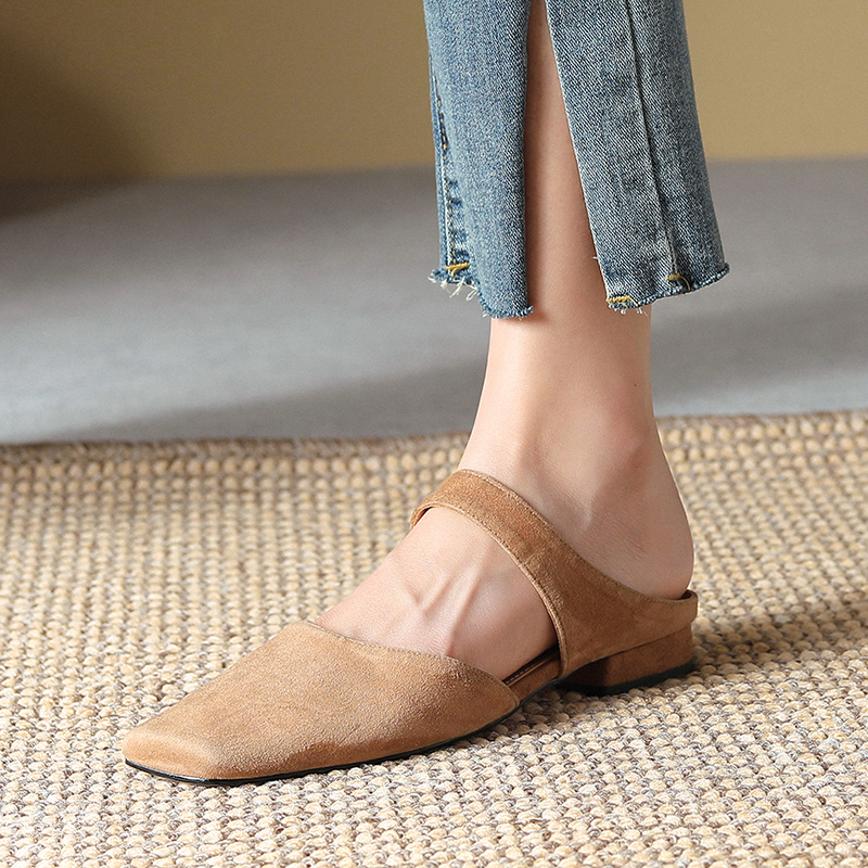 2024 New Summer Sheepskin Shoes for Simple Bow Women Low Heels Square Toe Slippers Mules Handmade c0d8 840