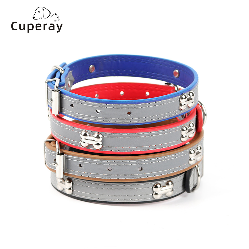 Reflective Dog Collar,Soft Microfiber Breathable Pet Collar Adjustable PVC Rivets Sturdy Metal Buckle for Small Medium Large Dog