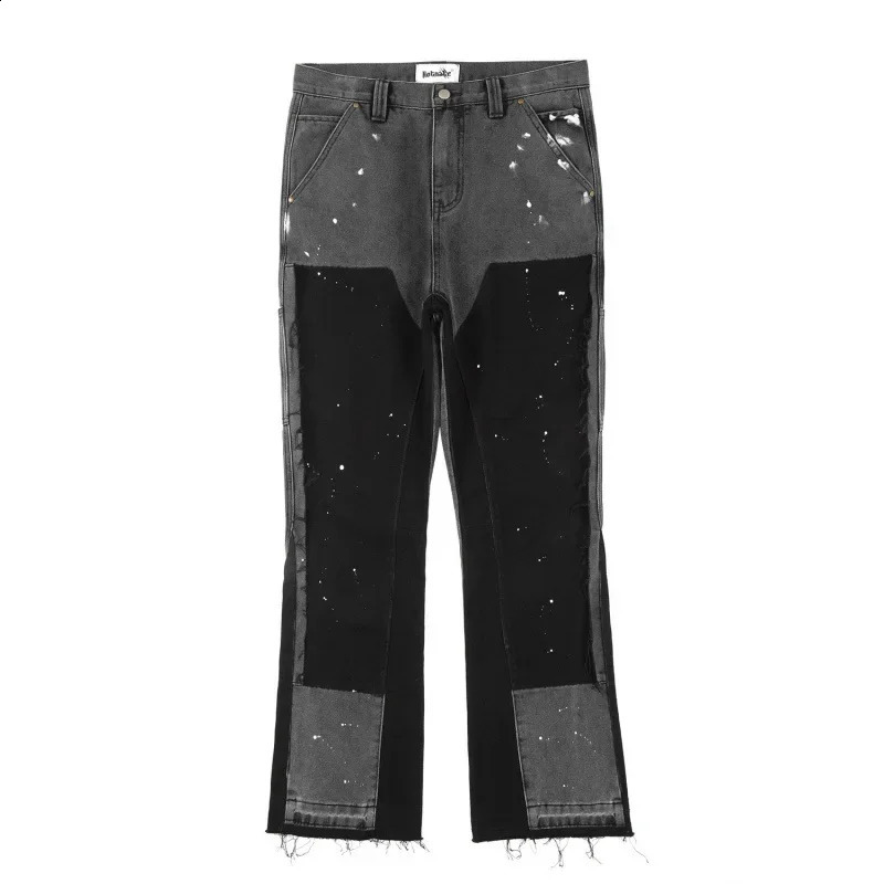 European and American high street wash hard splicing logging jeans mens Y2K retro trend splicing printed wide leg pants 240918