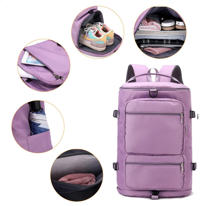 IKE MARTI Large Capacity Womens Shoulder Travel Backpack Weekend Sports Yoga Luggage Zipper Bag Multi functional Cross body 240911