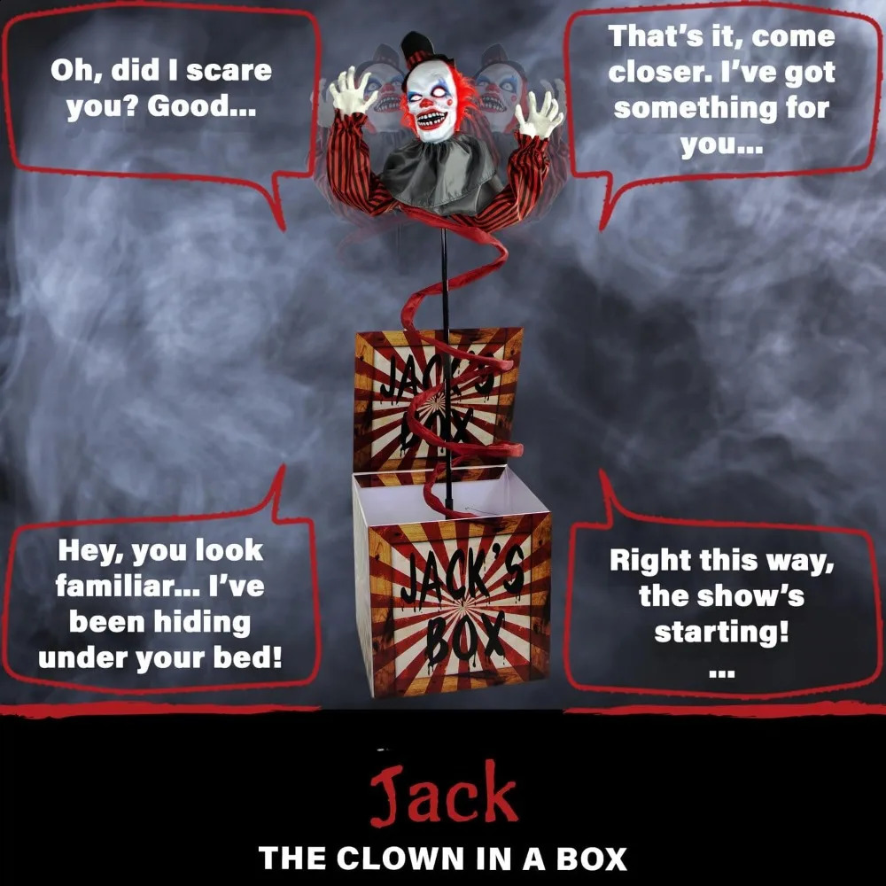 Halloween Decor Life-Size Talking Clown Jack in The Box with Motion and Touch Activated Lights and Sounds Halloween Animatronic 240912