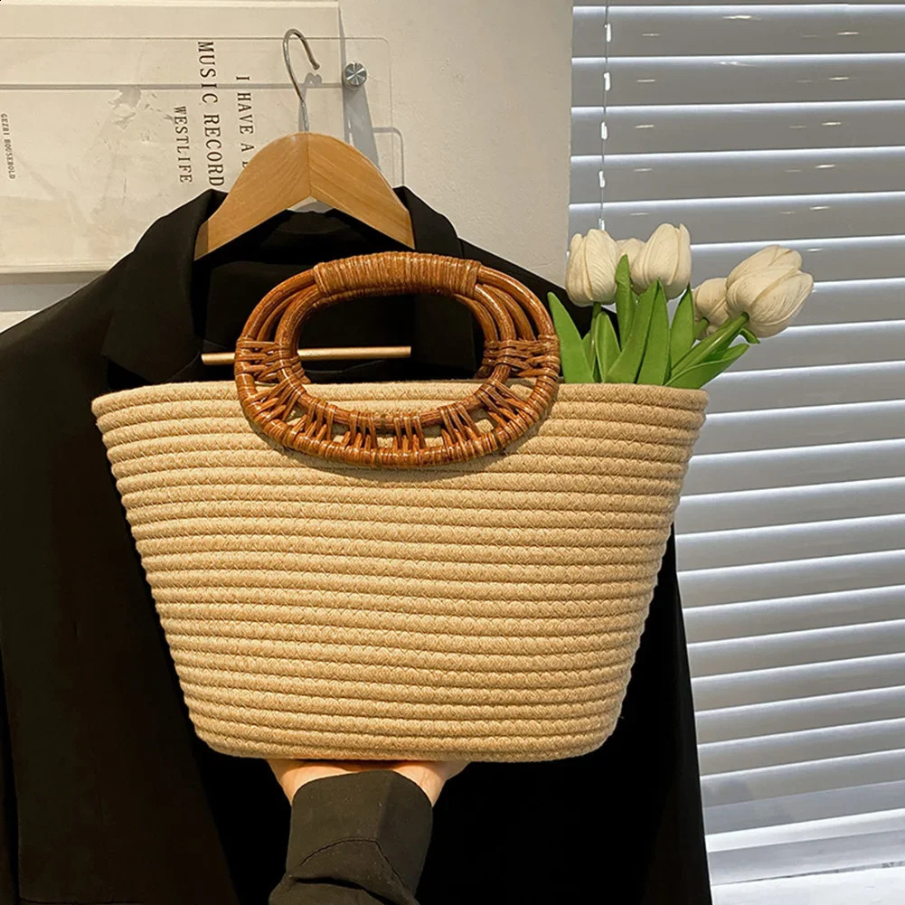 Cotton rope handbag womens shoulder bag fashionable wallet shopping Bohemian top 240913