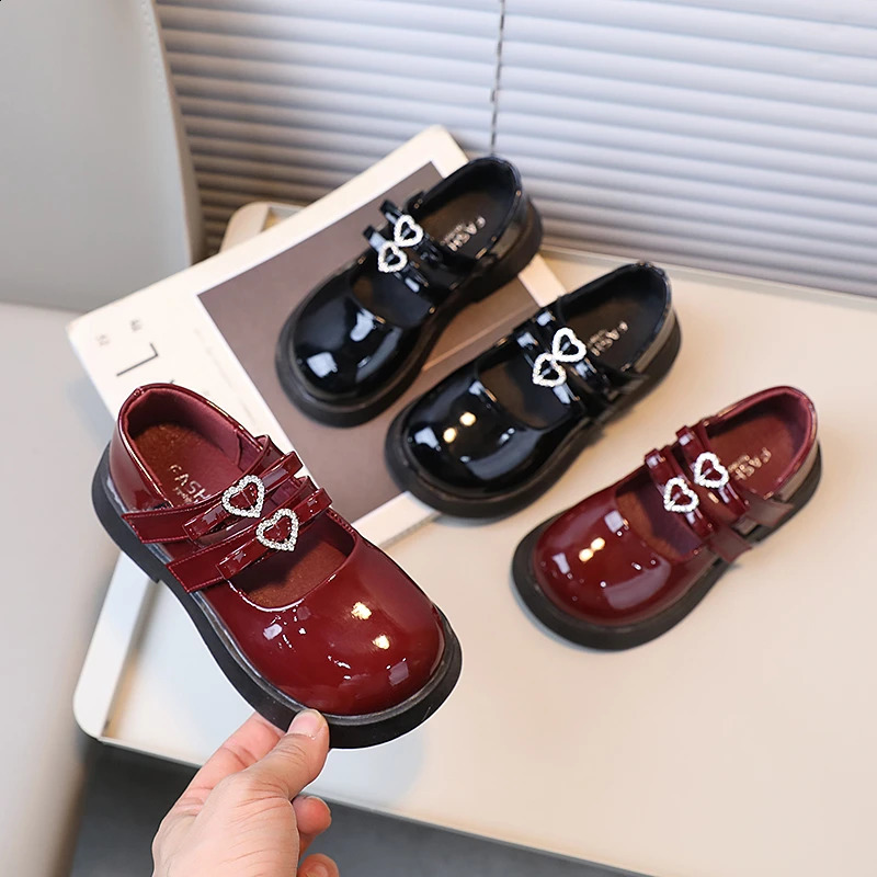 Children Leather Shoes for Spring Wine Red Black Elegant Girls Mary Janes Chunky Hook-loop Beautiful Comfy Kids Shoe 26-36 240913