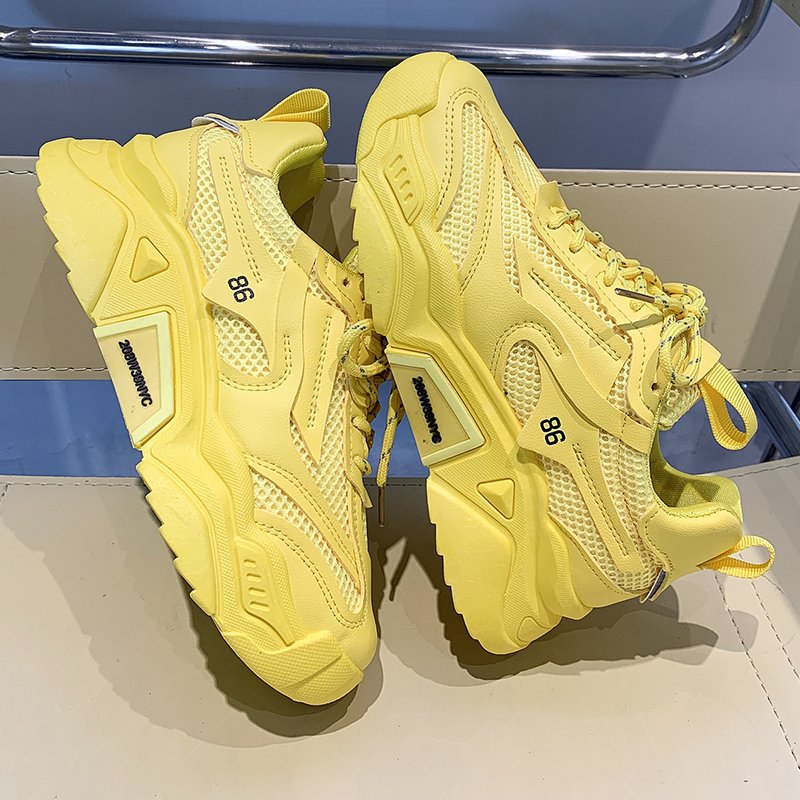 Fashion White Chunky Sneakers Women Shoes Korean Yellow Sneakers Breathable Height Increased Non-slip Casuals Shoes Autumn