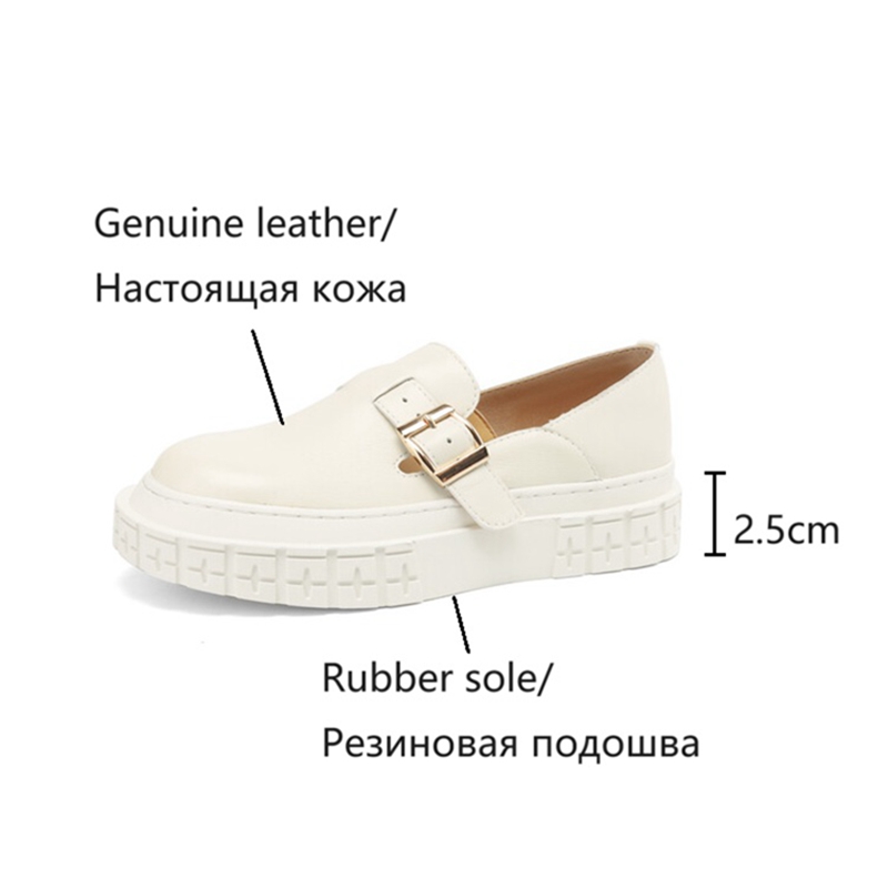Spring NEW Loafers New Genuine Leather for Round Toe Chunky Heel Women Pumps Slip-on Buckle Platform Shoes 1804 Platm