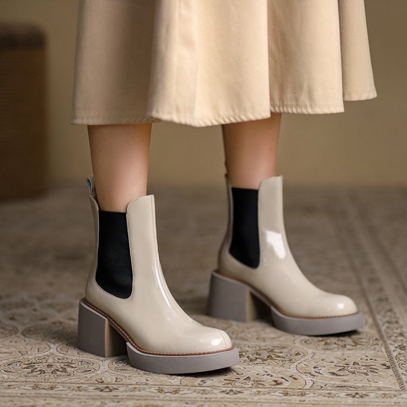 HOT SALE Women Boots Patent Leather Shoes for Women Round Toe Chunky Boots Platform Shoes Winter Modern Boots Women Punk Shoes