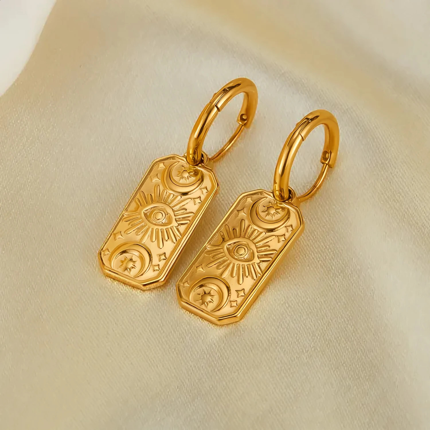 Fashion Square Shape Drop 18k Gold Color Stainless Steel Waterproof Huggie Hoop Earring Charms Daily Jewelry High Quality 240906