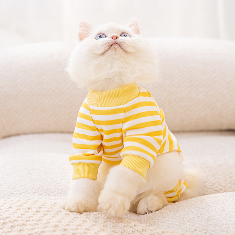 Cotton Kawaii Pet Striped Jumpsuit Dog Clothes for Small Dogs Cartoon Pattern Dog Pajamas Chihuahua Kitten Puppy Girls Dog Shirt
