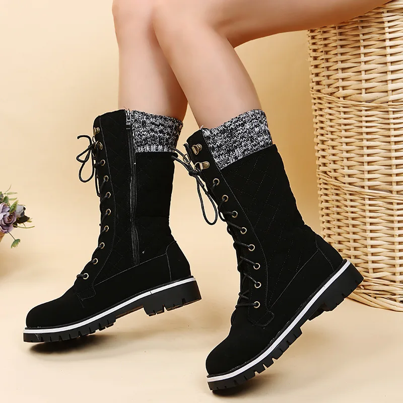 Women Plush Mid-calf 2023 Winter New Designer Warm Snow Boots Ladies Furry Lace Up Platform Shoes Botas De Mujer