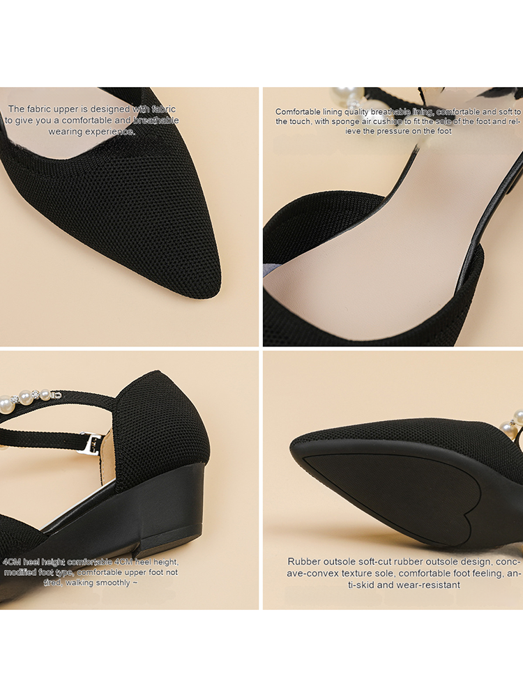 Fashionable Sexy Pointed Shallow Mouthed Women's Sandals Solid Color Pearl Wedge Heels Comfortable Versatile Low Heel Shoes