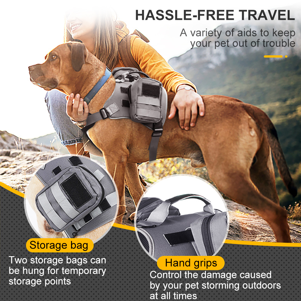 Tactical Dog Harness for Medium & Large Dog Adjustable Dog Vest for Training Hunting Walking Dog Harness with Handle & 2 Pouches