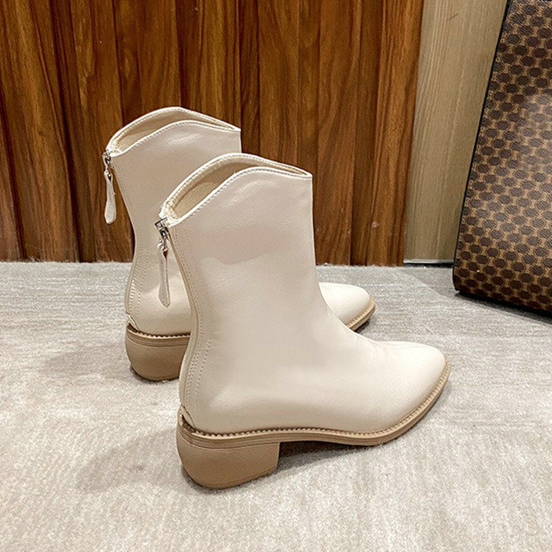 2024 Autumn And Winter New Pointed Small V Mouth Thick Heel Western Cowboy Ankle Boots Women's Slimming Elastic Boots