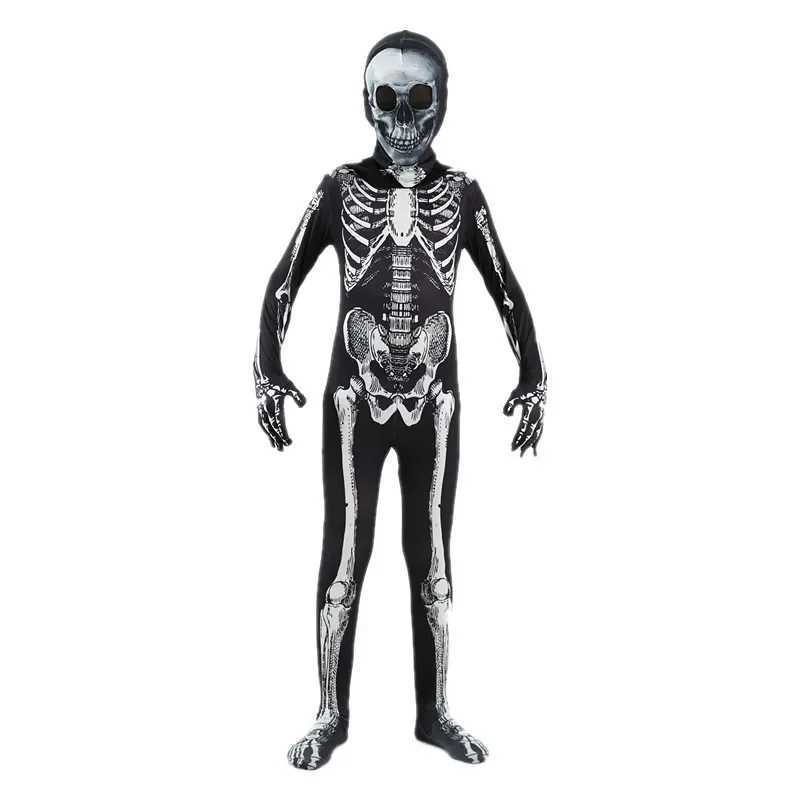 Childrens Skull Horror Hoodie Mens Dark Ghost Skull Tight Halloween Role Play Carnival Costume W240914