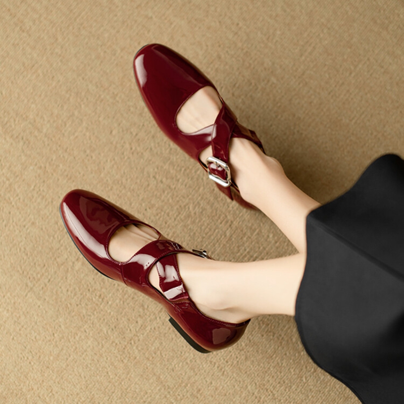 Spring/Summer NEW Square Toe Low Heel Pumps Retro Mary Janes Patent Leather New for Women Ladies Shoes Flats bdd3