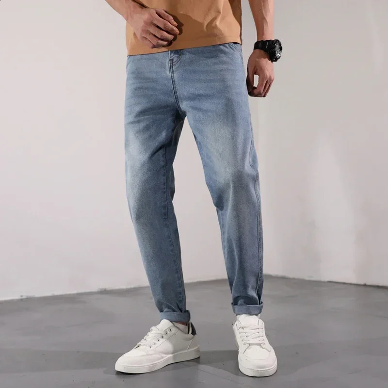 Harem Jeans Men Pants Slim Fit Stretch Casual Denim Pants Mens Clothing Man Trousers Streetwear Jeans Kpop Dark Blue Light 240912