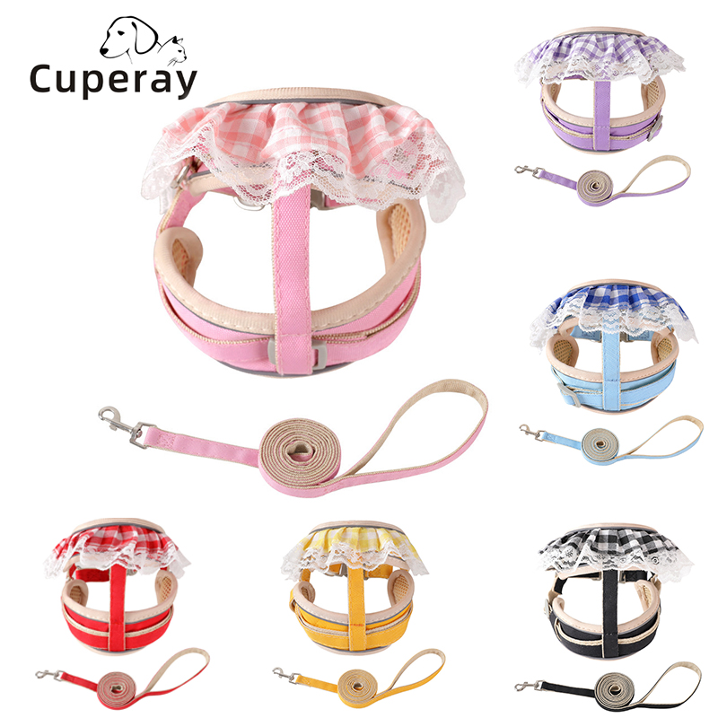 Cat Leash and Harness Set Adjustable Dog Harness 150cm Dog Leash with Lace Trim Comfortable Breathable Mesh for Cats and Puppies
